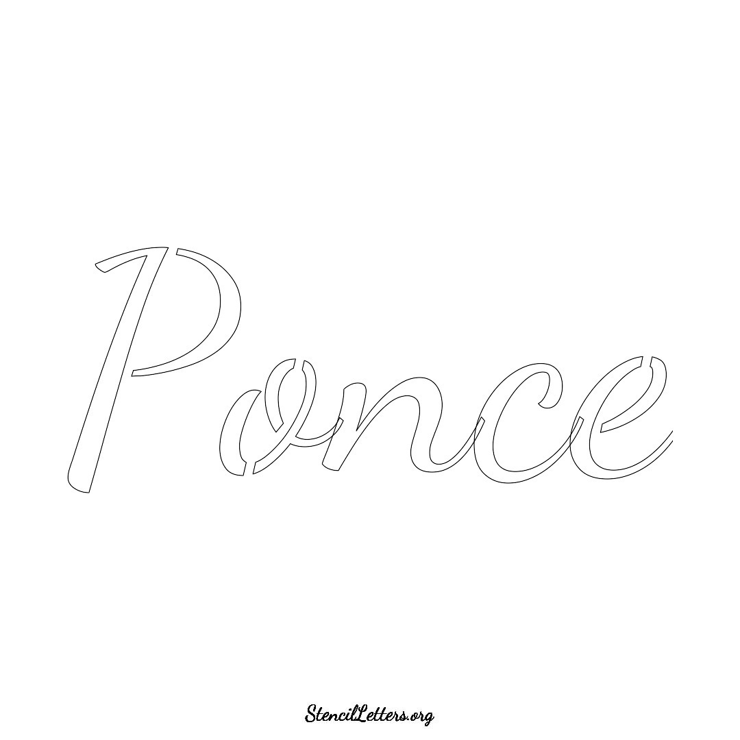 Ponce name stencil in Cursive Script Lettering