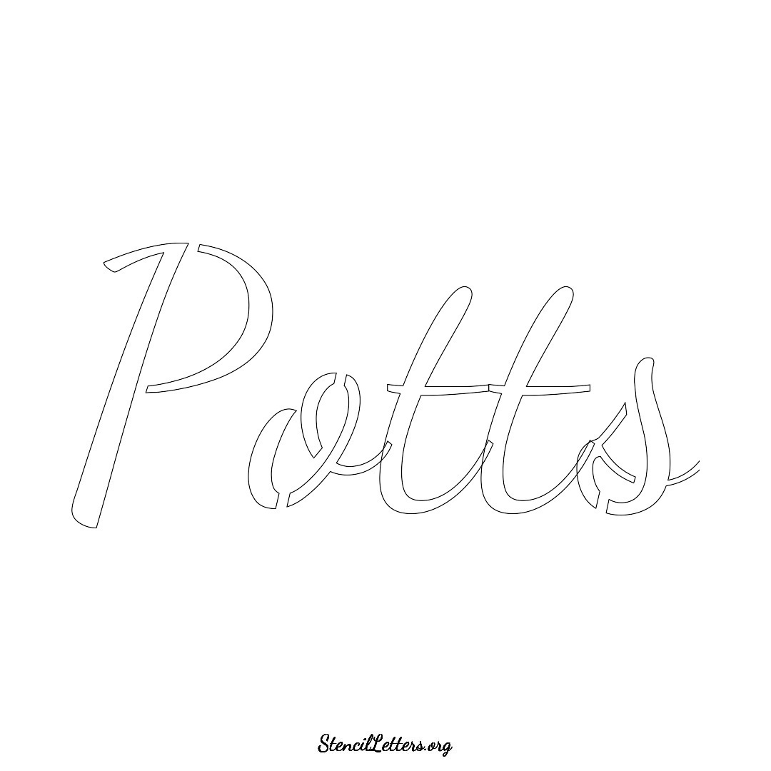 Potts name stencil in Cursive Script Lettering