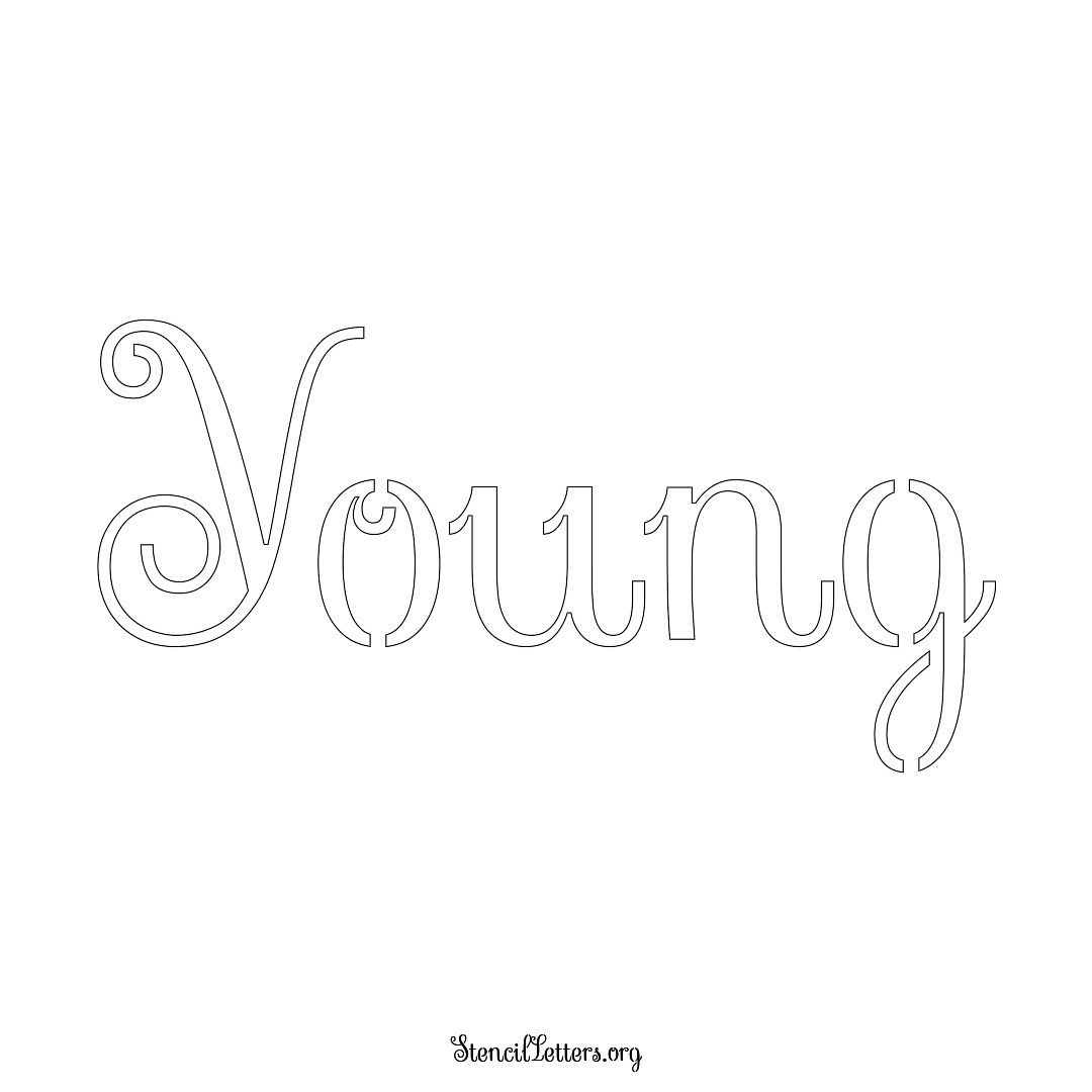 Young name stencil in Ornamental Cursive Lettering