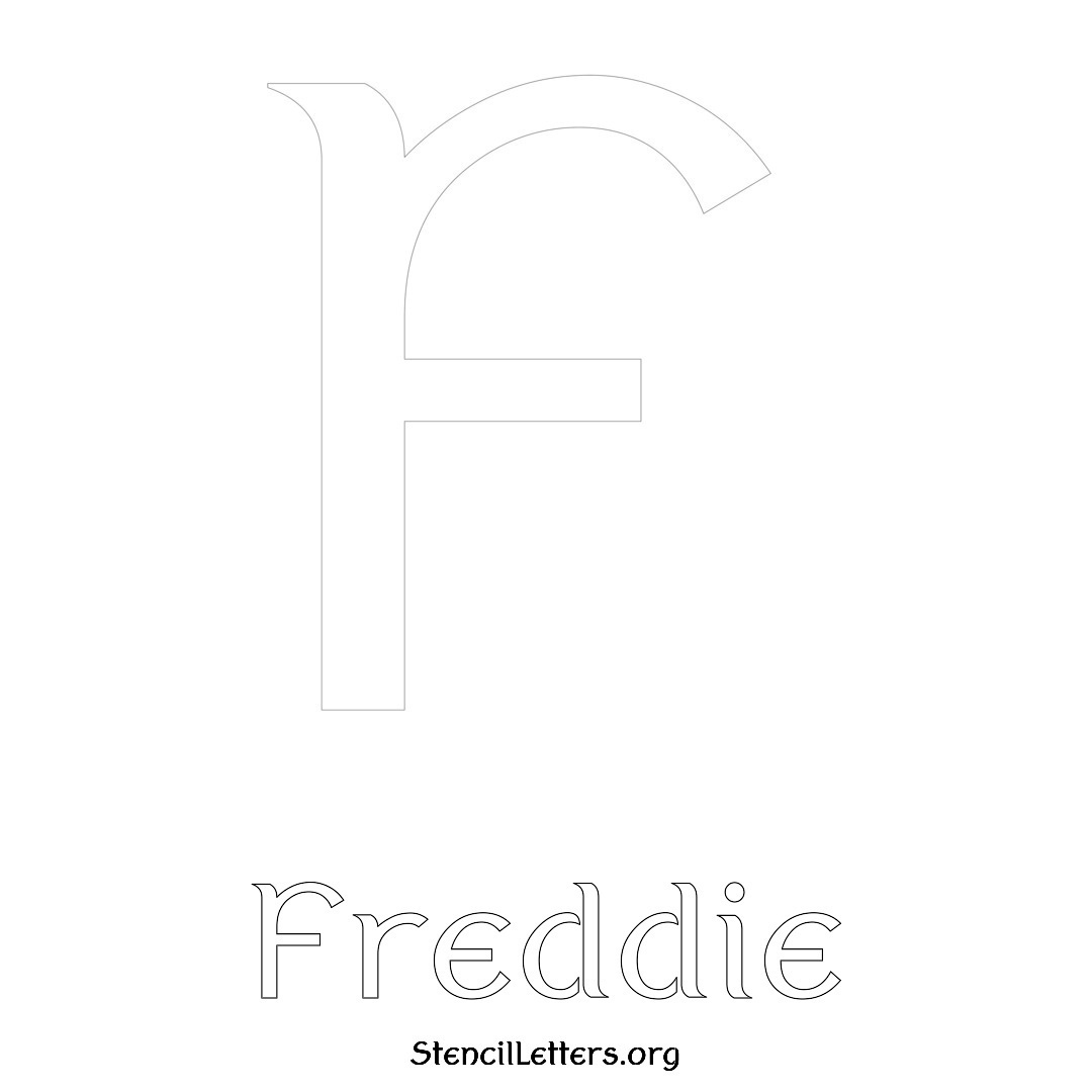 Freddie printable name initial stencil in Ancient Lettering