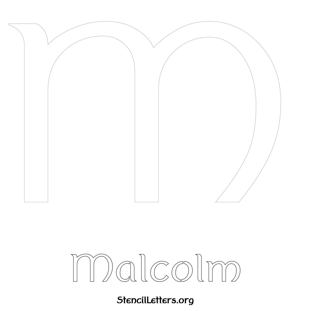 Malcolm printable name initial stencil in Ancient Lettering