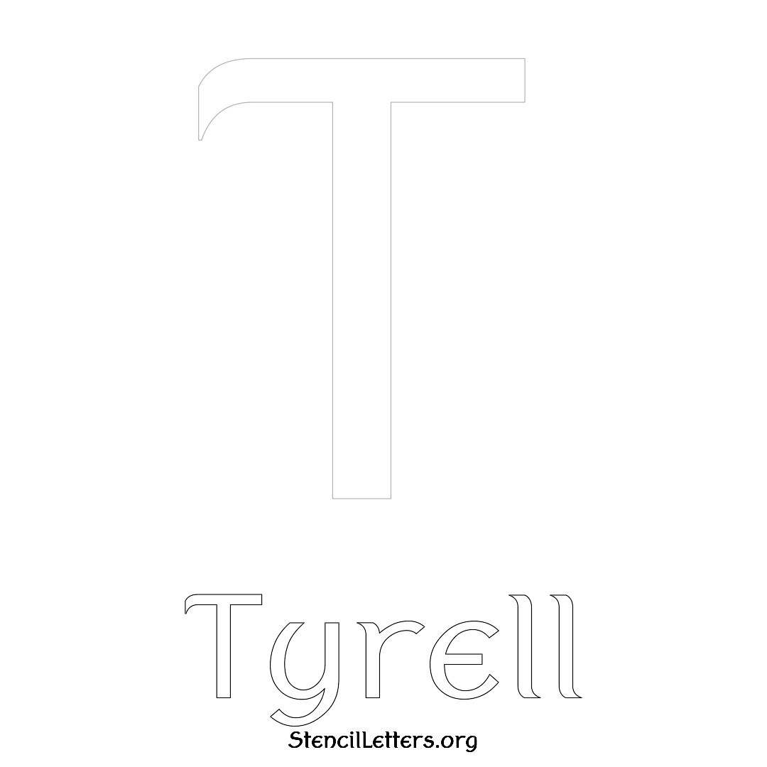 Tyrell printable name initial stencil in Ancient Lettering