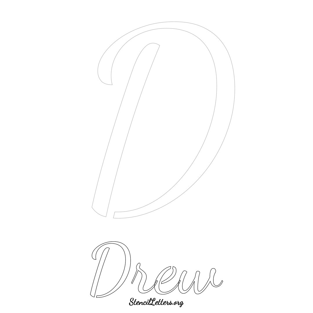 Drew printable name initial stencil in Cursive Script Lettering