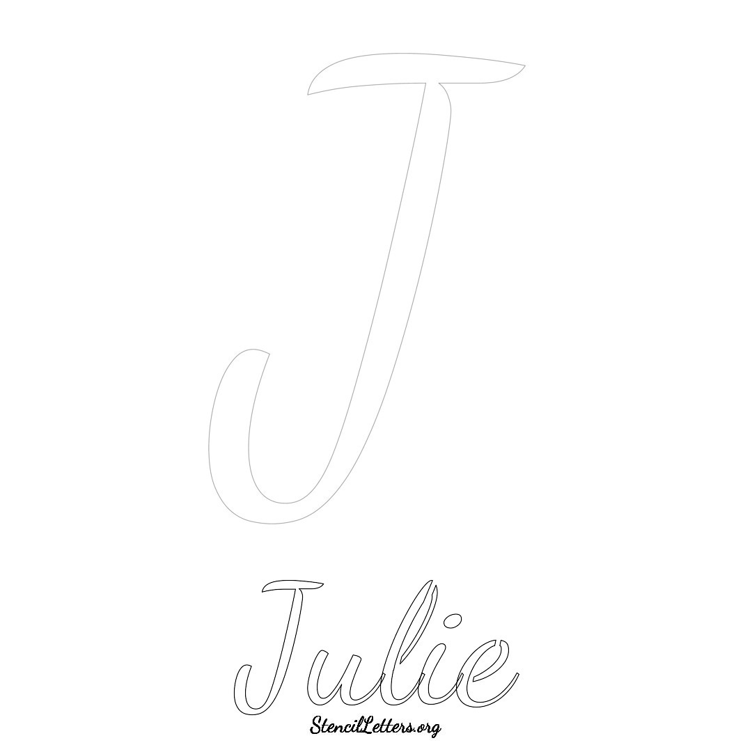 Julie printable name initial stencil in Cursive Script Lettering