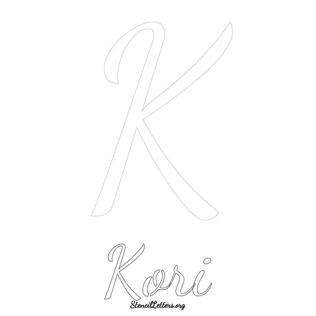 Kori printable name initial stencil in Cursive Script Lettering