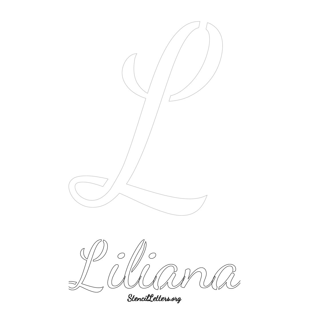 Liliana printable name initial stencil in Cursive Script Lettering