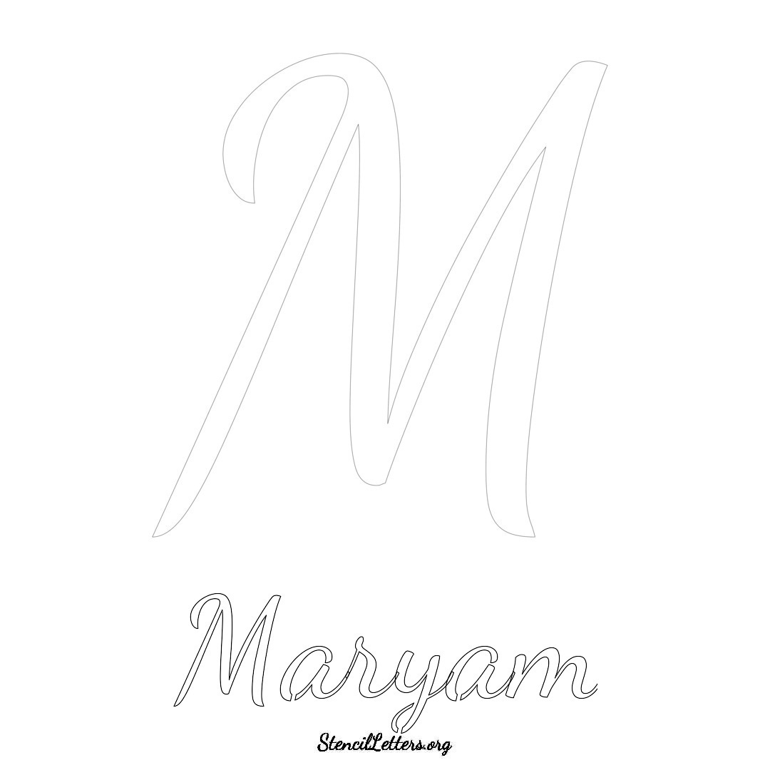 Maryam printable name initial stencil in Cursive Script Lettering