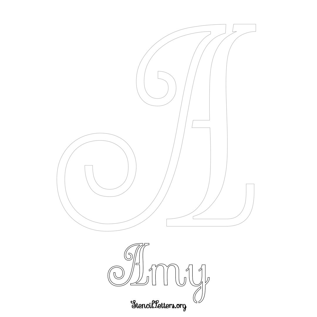 Amy printable name initial stencil in Ornamental Cursive Lettering