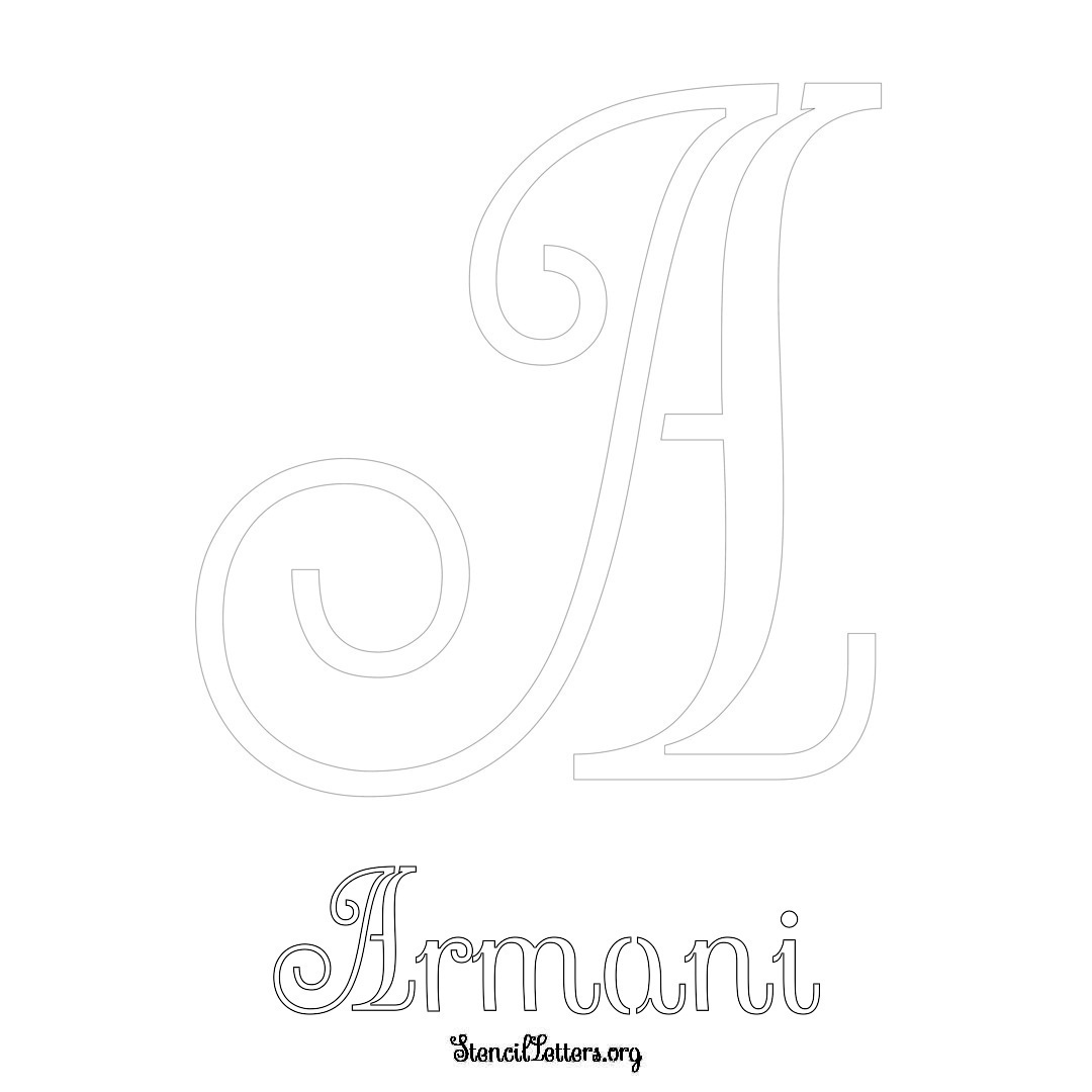 Armani printable name initial stencil in Ornamental Cursive Lettering