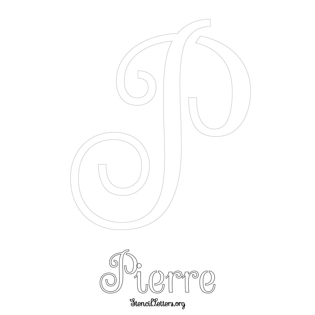Pierre printable name initial stencil in Ornamental Cursive Lettering
