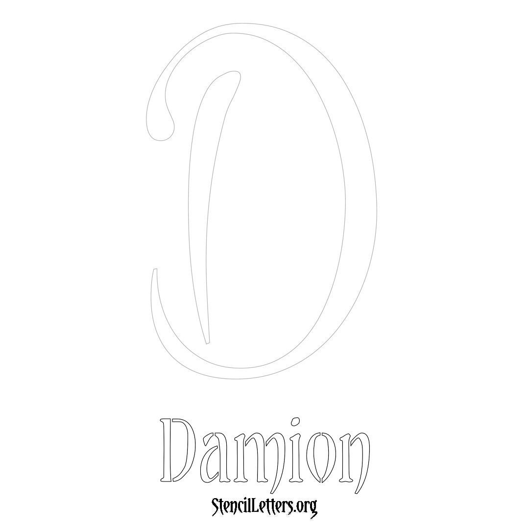 Damion printable name initial stencil in Vintage Brush Lettering