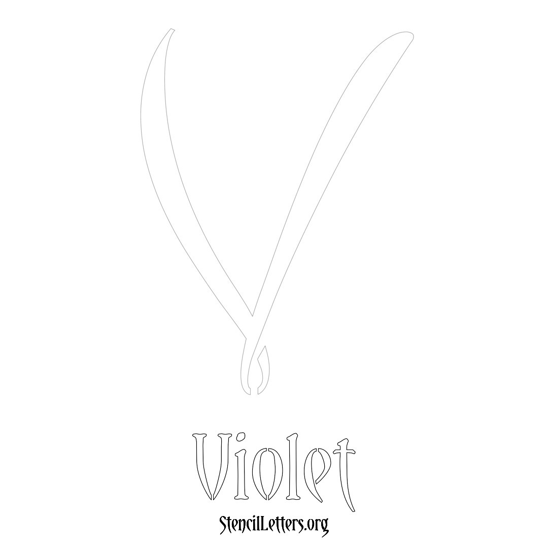 Violet printable name initial stencil in Vintage Brush Lettering